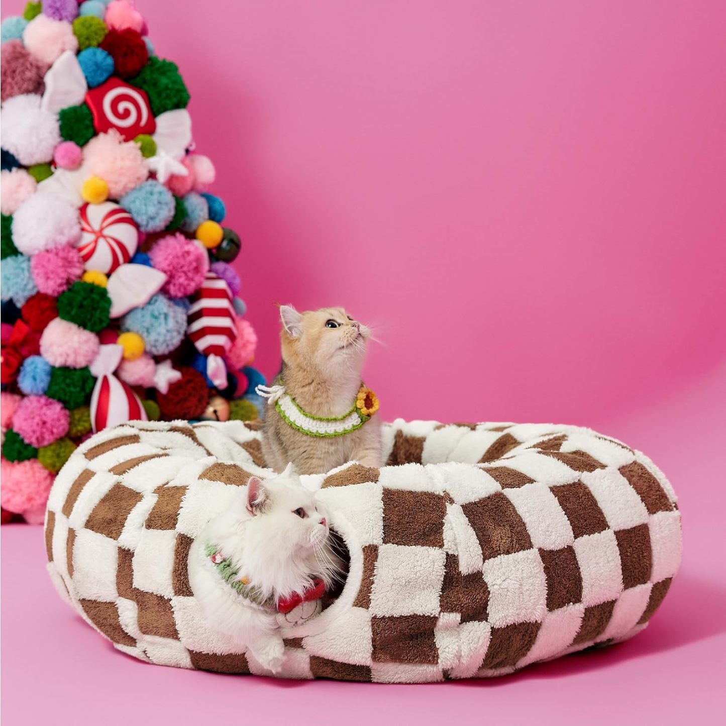 Cat Tunnel Bed for Indoor Cats - Cute Cat Donut Tunnel with Washable Circle Cushion, Round Pet Play Tunnel