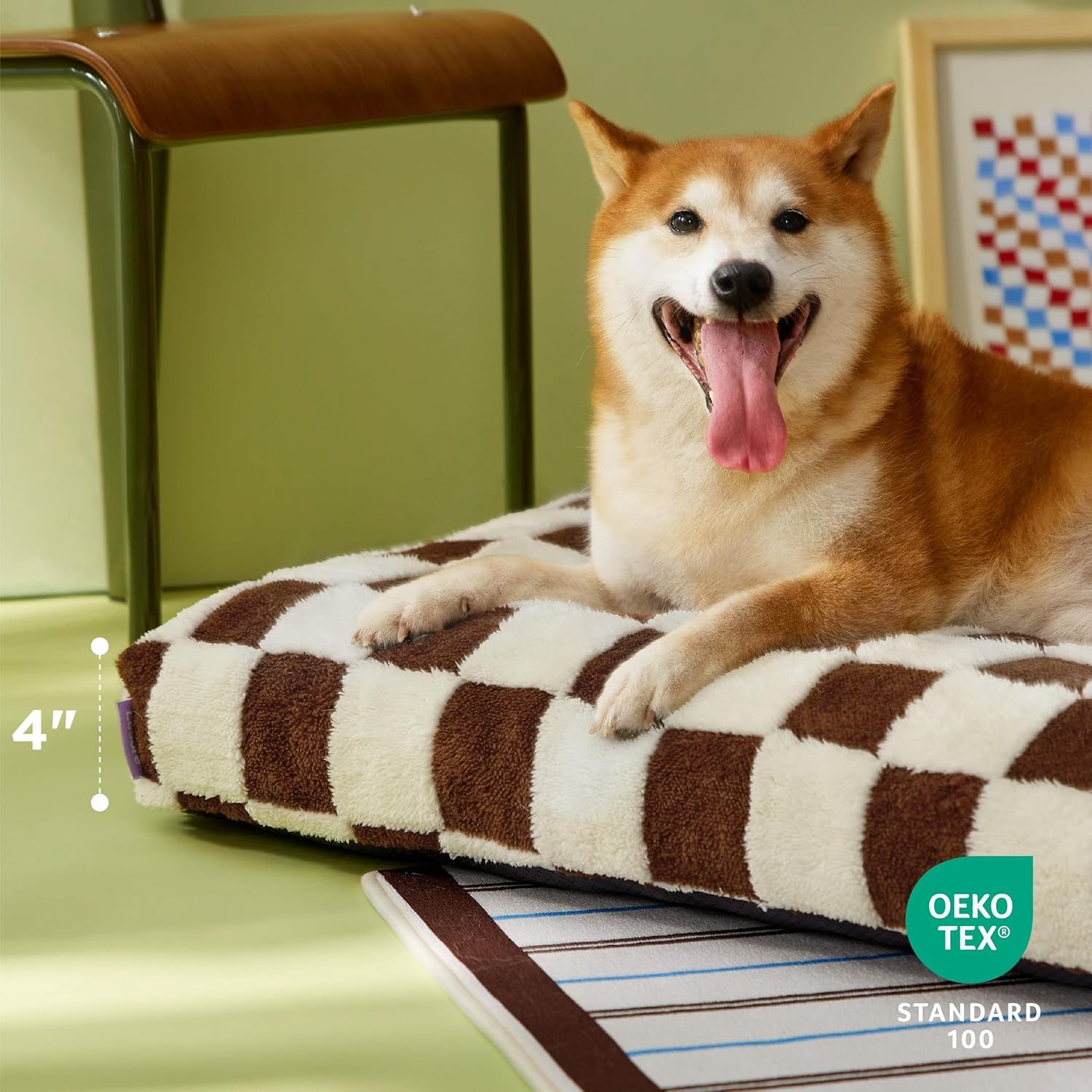 Dog Bed Medium Size Dog-Thick Shredded Chopped Foam Pet Bed, Dog Bed Indoor with Removable Cover, Cute Modern Fuzzy Plush & Anti Slip Bottom(30'x20', Brown)