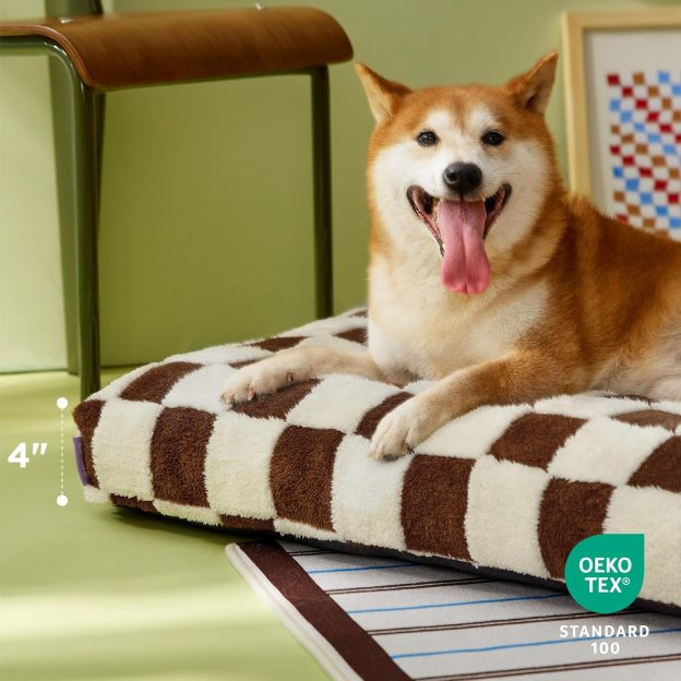 Dog Bed Medium Size Dog-Thick Shredded Chopped Foam Pet Bed, Dog Bed Indoor with Removable Cover, Cute Modern Fuzzy Plush & Anti Slip Bottom(30'x20', Brown)