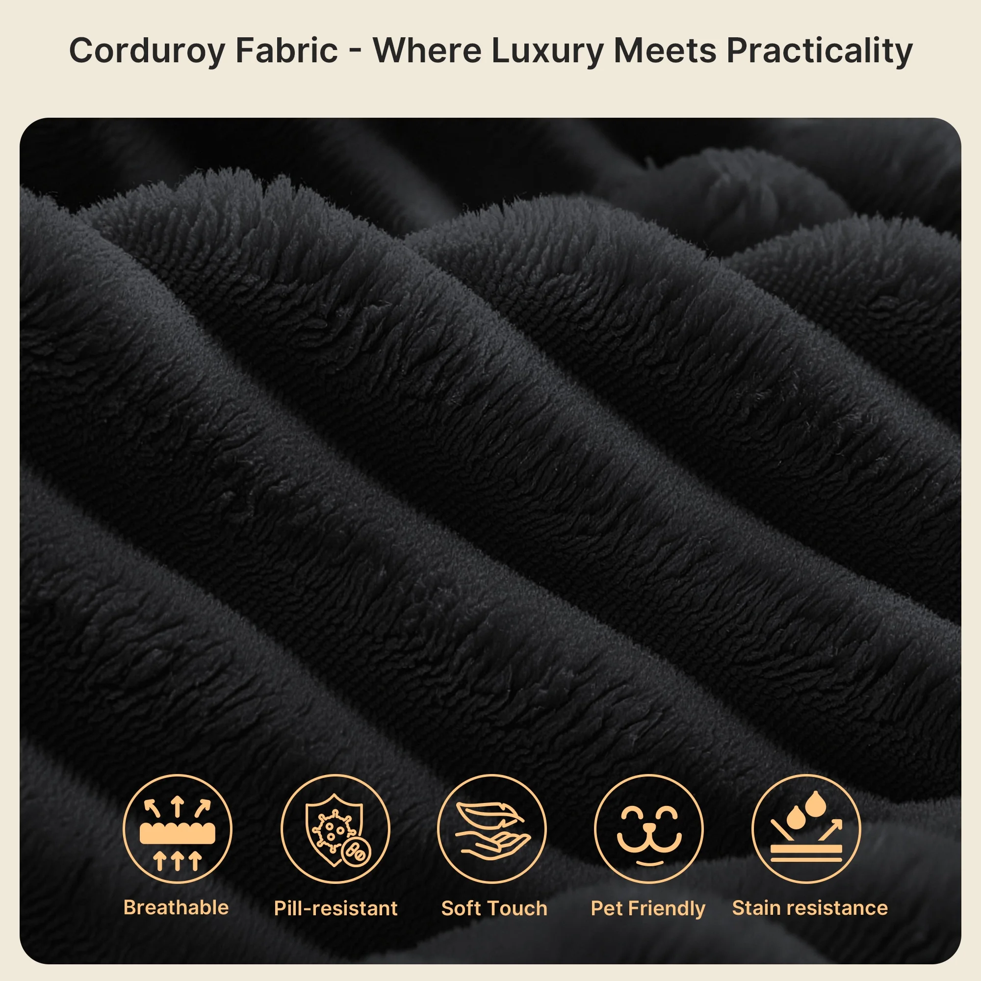 Lofka 105" Cloud Boneless Couch with L-Shape Chaise, No-Assembly Corduroy Couches for Living Room