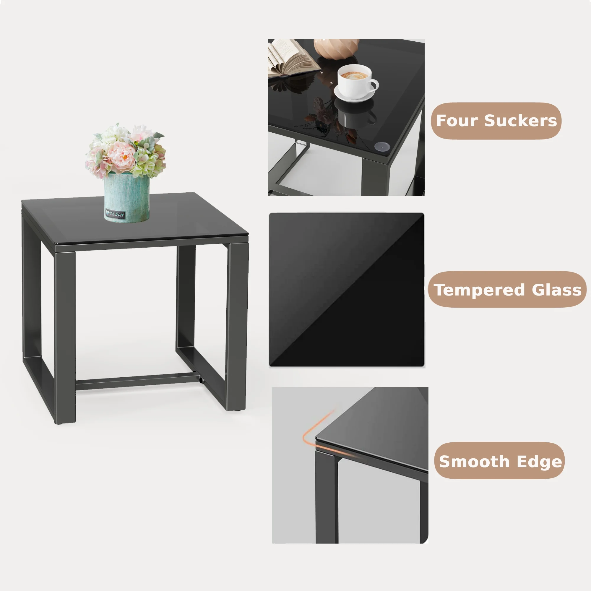 Lofka 3 Pieces Outdoor Rocking Chairs Set with Glass Coffee Table