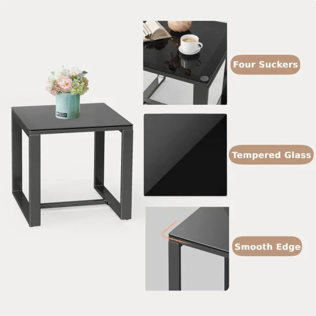 Lofka 3 Pieces Outdoor Rocking Chairs Set with Glass Coffee Table