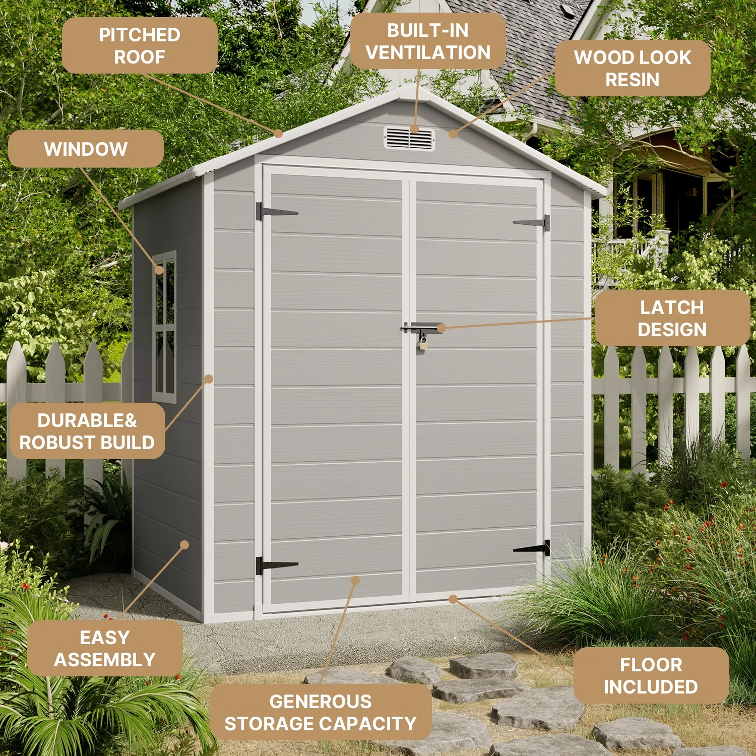 Lofka 6' x 4' Resin Outdoor Shed with Side Windows for Garden