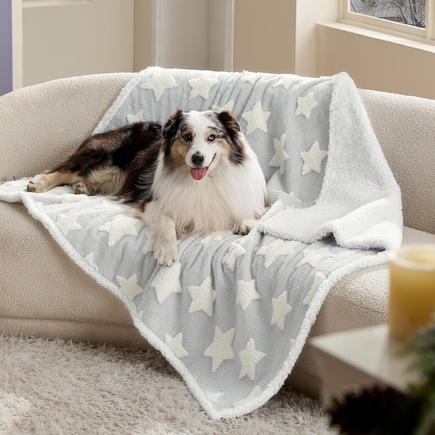 Waterproof Dog Blanket for Large Dogs - Washable Double Sided Dog Blankets with Warm Jacquard Shag and Soft Sherpa Fleece