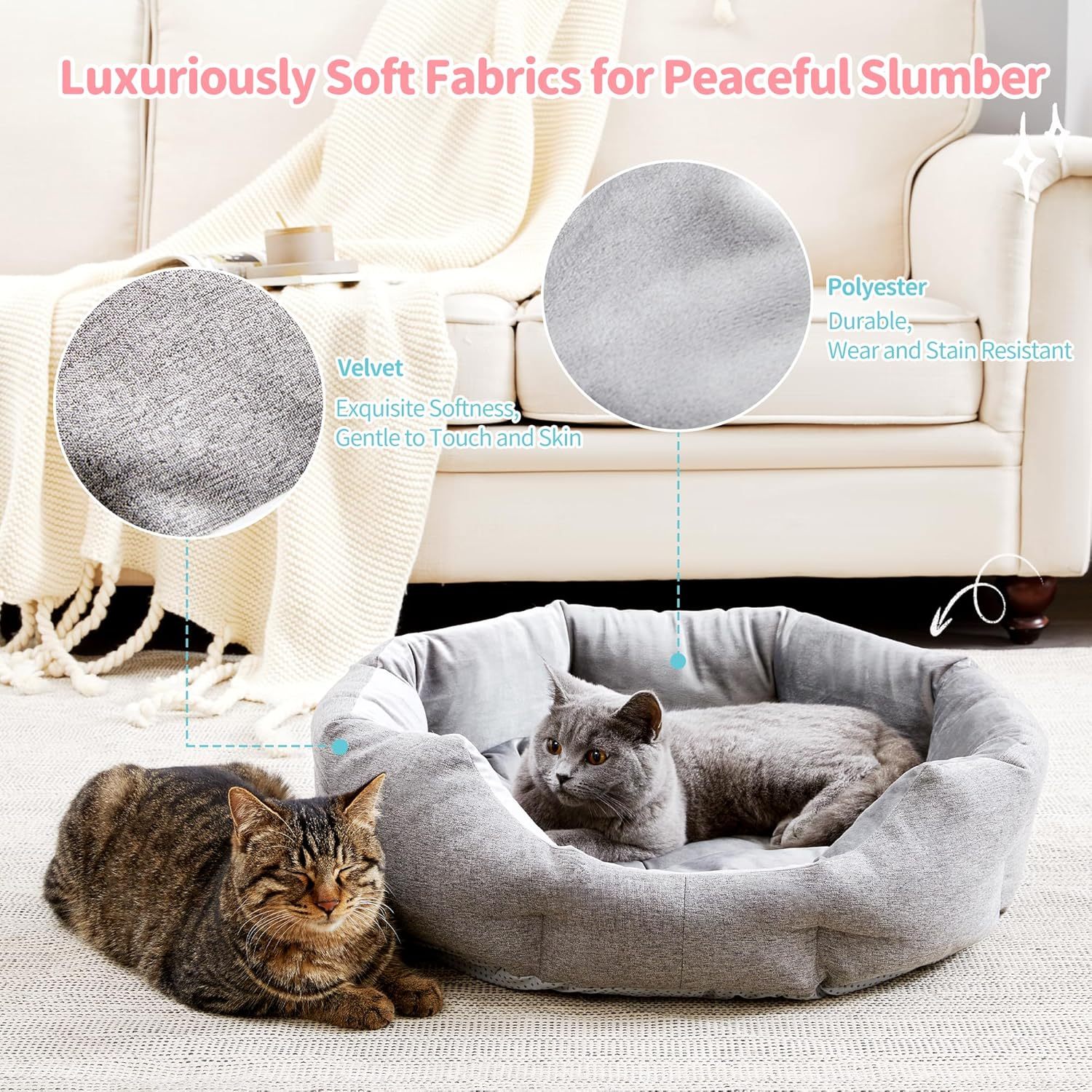 Cat Beds for Indoor Cats - Dog Beds for Small Dogs, Round Pet Bed for Puppy and Kitten, Washable Dog Bed with Anti-Slip Bottom, 22.44"L x 20.47"W x 6.3"Th