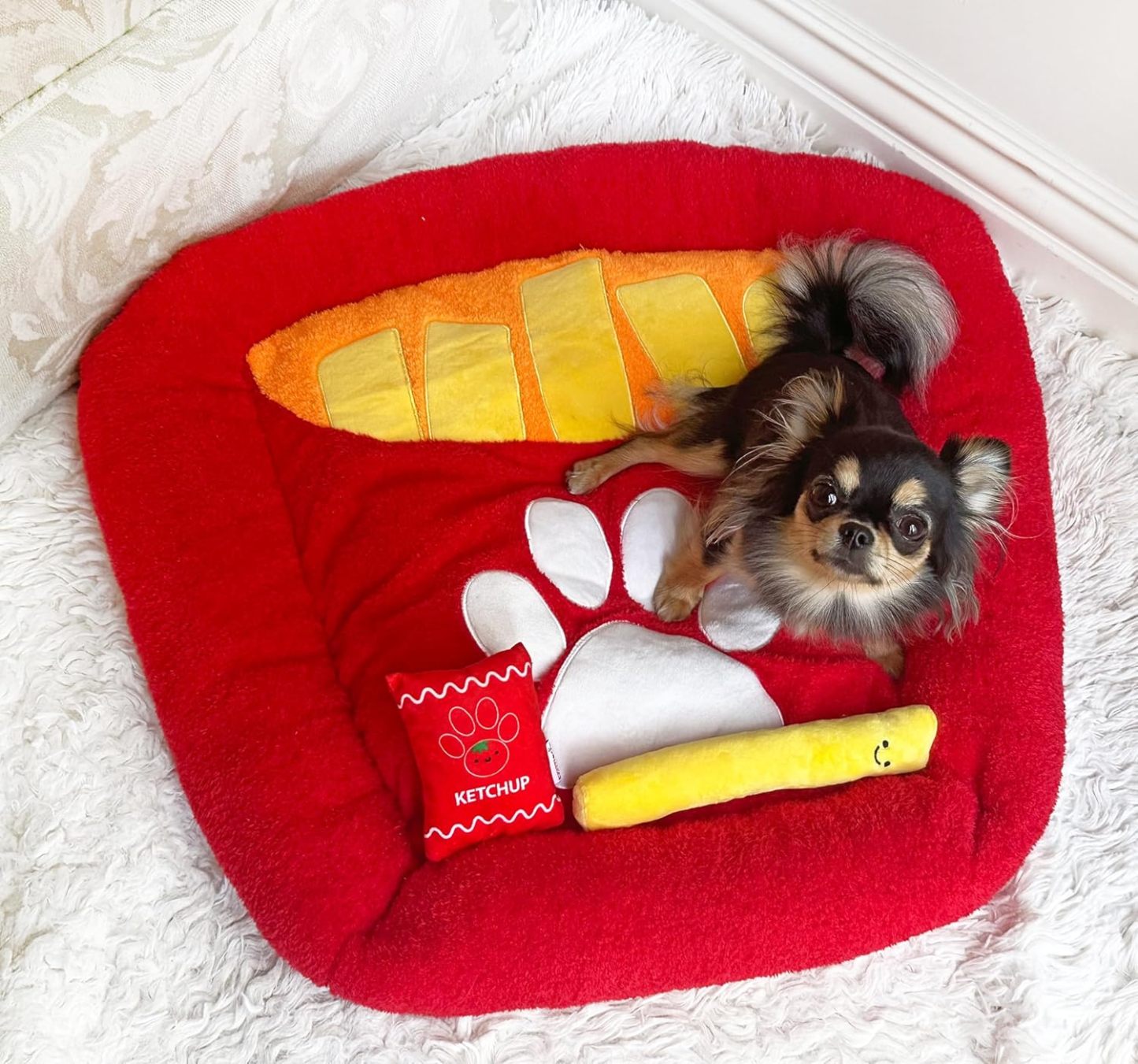 Soft Plush Small Cute and Cozy Nature Dog Cat Bed, Washer and Dryer Friendly (French Fries)