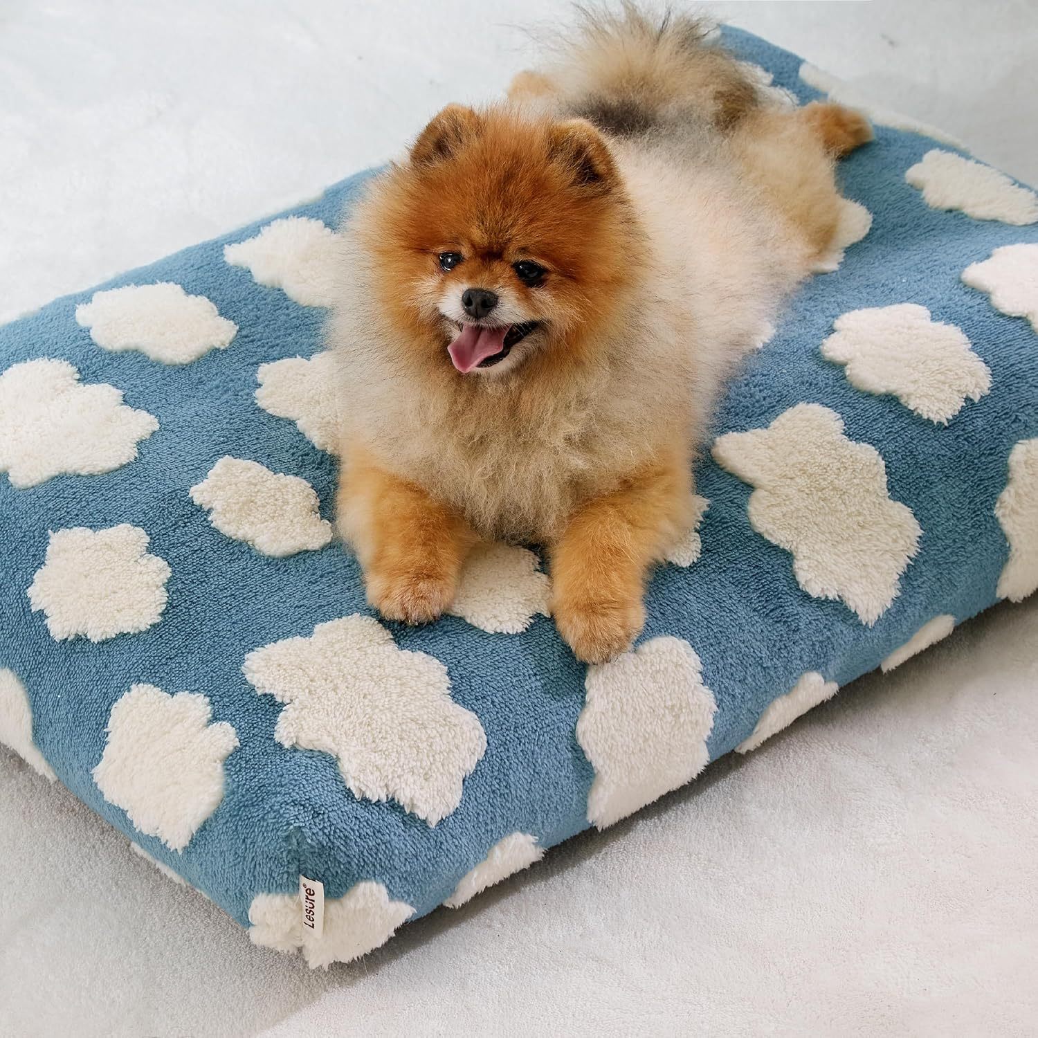 Small Dog Beds-Thick Shredded Chopped Foam Pet Bed, Dog Bed Indoor with Removable Cover, Cute Modern Fuzzy Plush & Anti Slip Bottom(24'x16', Blue)