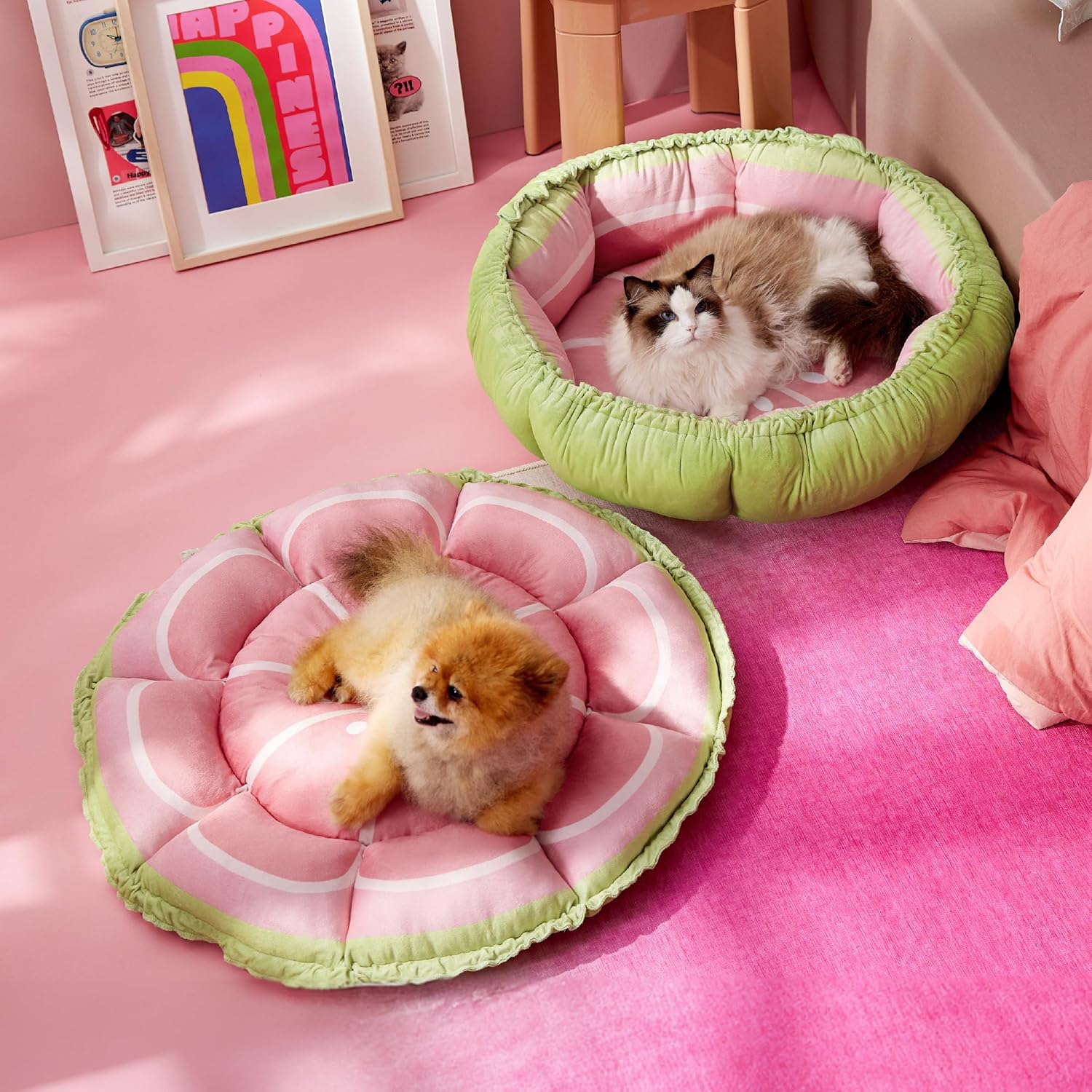Cat Beds for Indoor Cats - Washable Cute Cat Beds with Versatile Dual-Use Design, Reversible Donut Pet Bed for Puppy and Kitten, 21x21x7 Inches