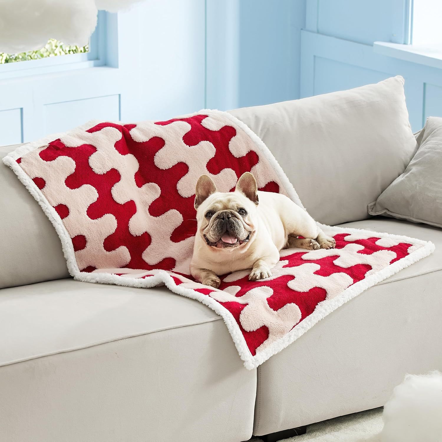 Waterproof Dog Blanket for Medium Dogs - Washable Double Sided Dog Blankets with Warm Jacquard Shag and Soft Sherpa Fleece