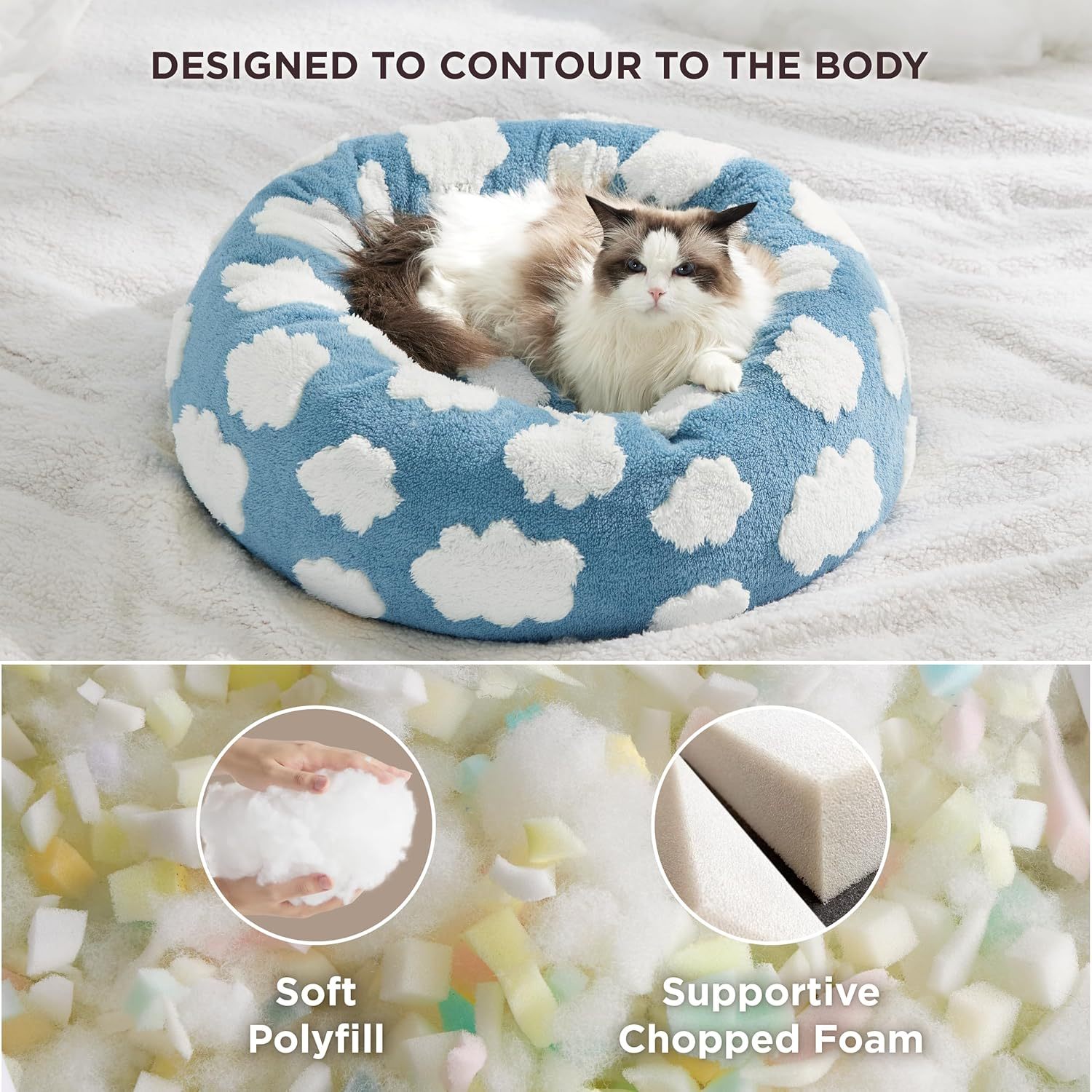 Cat Beds for Indoor Cats - Round Cat Bed Donut Small Dog Bed Calming Pet Beds, Cute Modern Beds