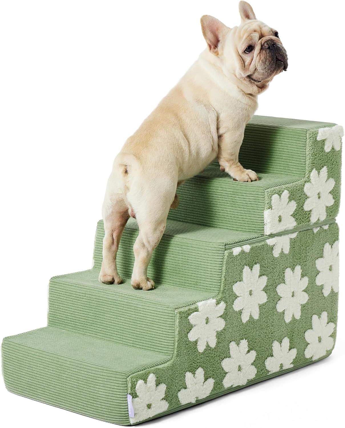 Dog Stairs for High Bed 22.5" H 5-Step Dog Steps for Couch Sofa and Chairs Foldable Foam Pet Stairs Jacquard Shaggy Plush for Small Dogs