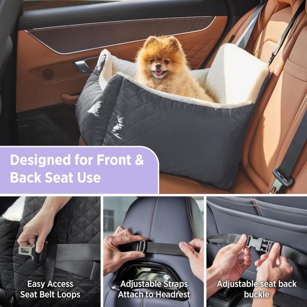 Small Dog Car Seat - Waterproof Car Seats for Small Dogs Pet Seat with Clip-On Leash for Travel Carrier Booster Bed, Dark Grey