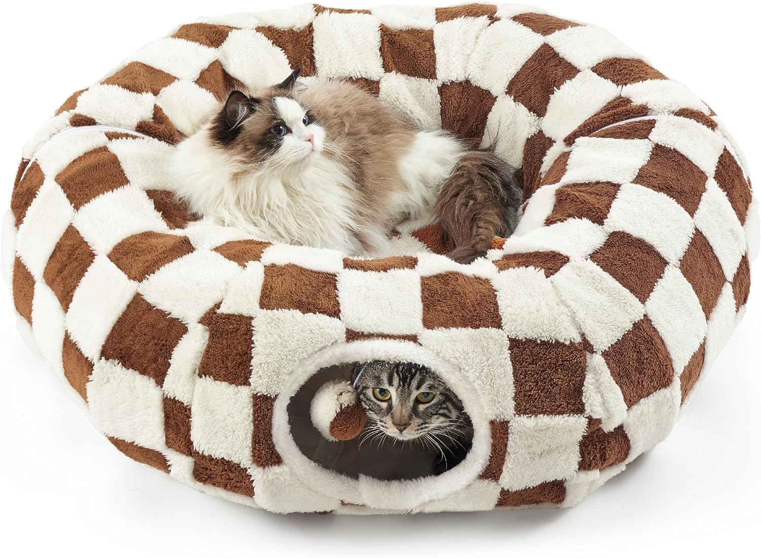 Cat Tunnel Bed for Indoor Cats - Cute Cat Donut Tunnel with Washable Circle Cushion, Round Pet Play Tunnel