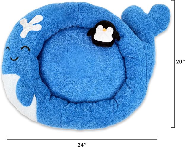 Soft Plush Small Cute and Cozy Nature Dog Cat Bed, Washer and Dryer Friendly (Whale)
