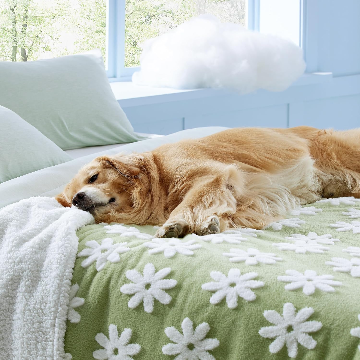 Waterproof Dog Blanket for Large Dogs - Washable Double Sided Dog Blankets with Warm Jacquard Shag and Soft Sherpa Fleece, Pet Cat Blanket for Queen Bed Protection