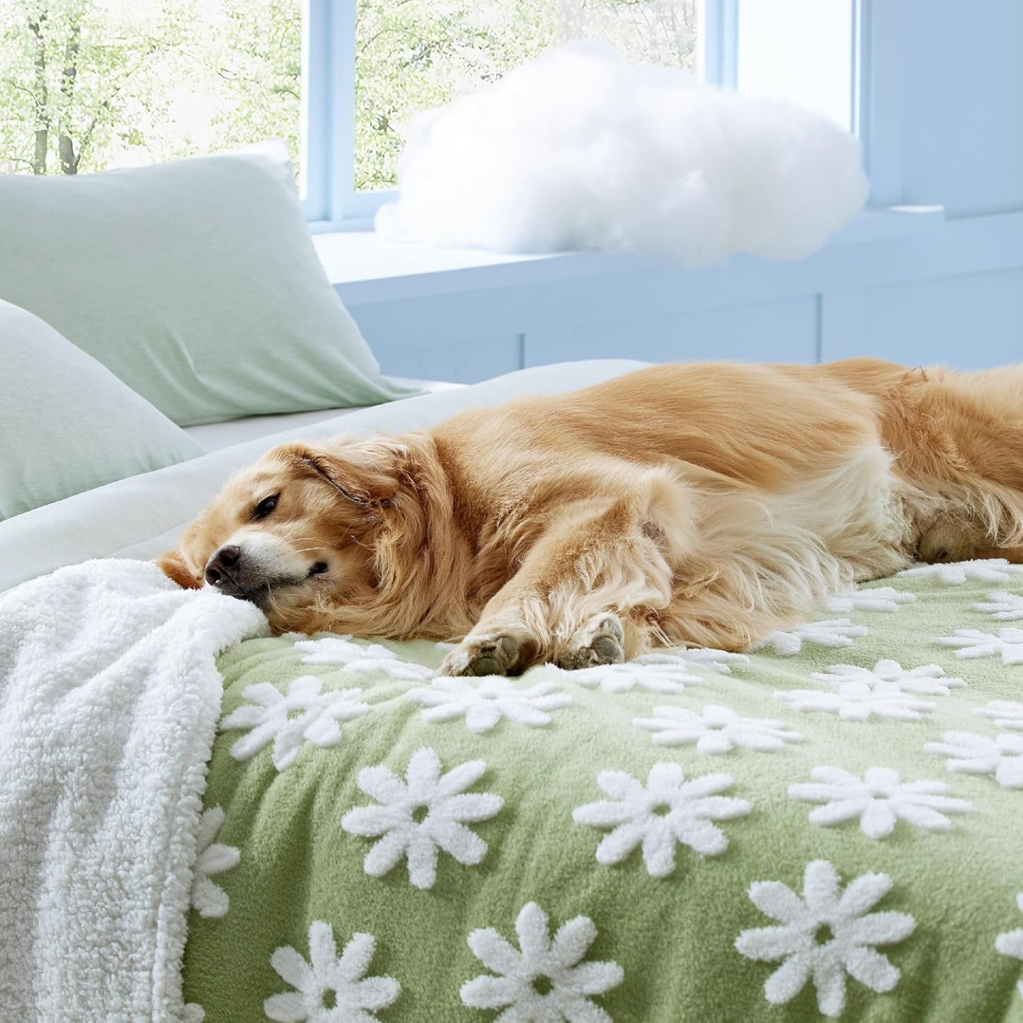 Waterproof Dog Blanket for Large Dogs - Washable Double Sided Dog Blankets with Warm Jacquard Shag and Soft Sherpa Fleece, Pet Cat Blanket for Queen Bed Protection