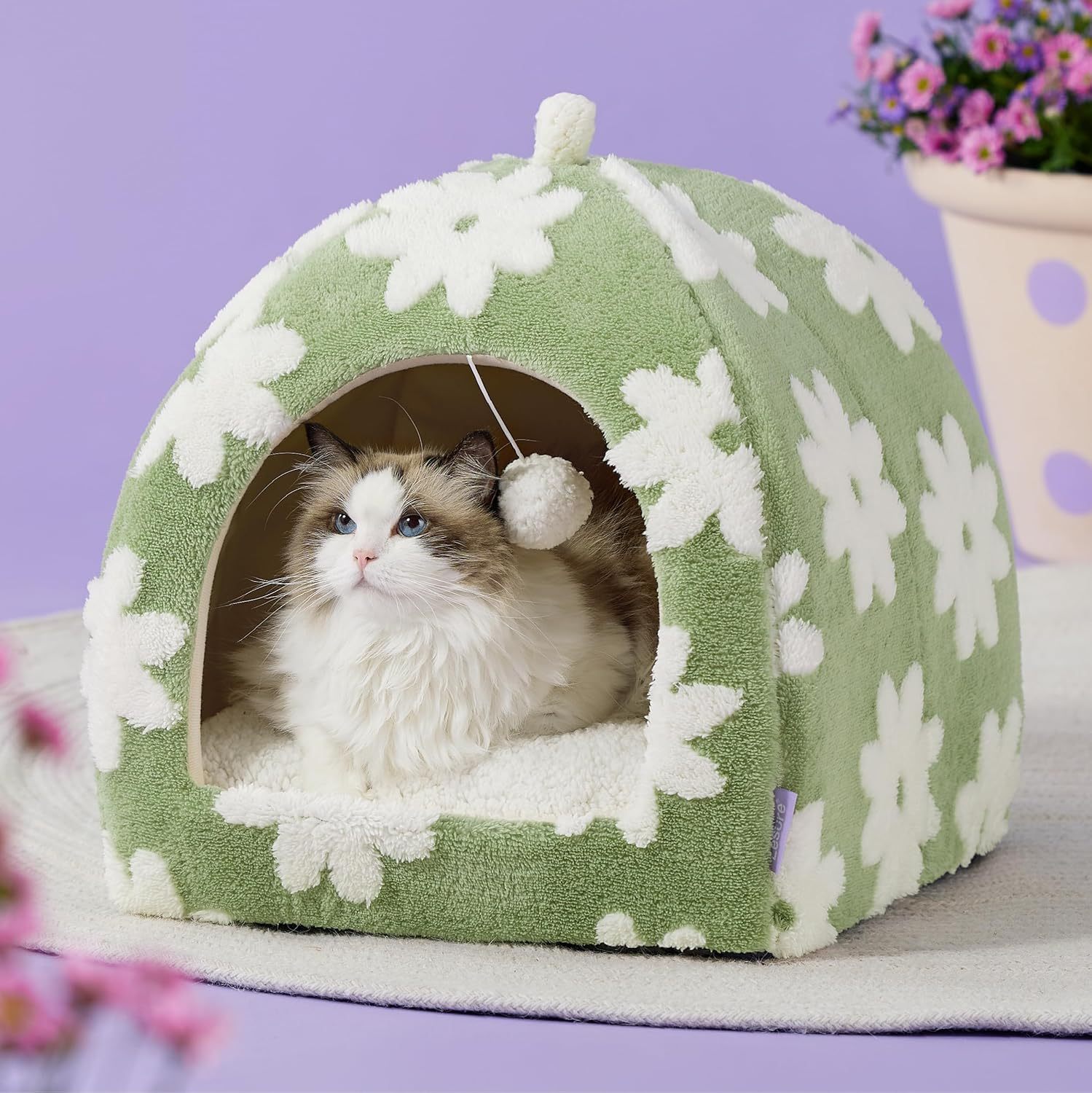 Cute Cat Beds for Indoor Cats - 2 in 1 Cat Cave Bed for Large Cats, Cat House with Removable Washable Cushioned Pillow