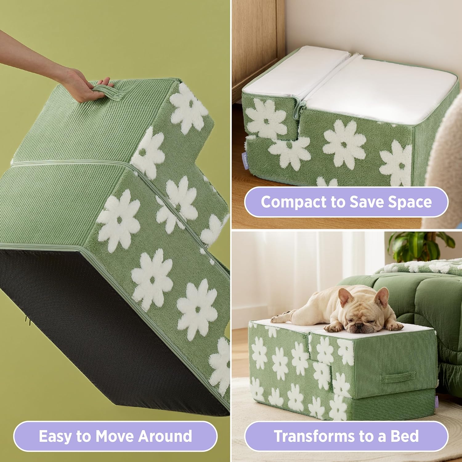 Dog Stairs for High Bed 22.5" H 5-Step Dog Steps for Couch Sofa and Chairs Foldable Foam Pet Stairs Jacquard Shaggy Plush for Small Dogs