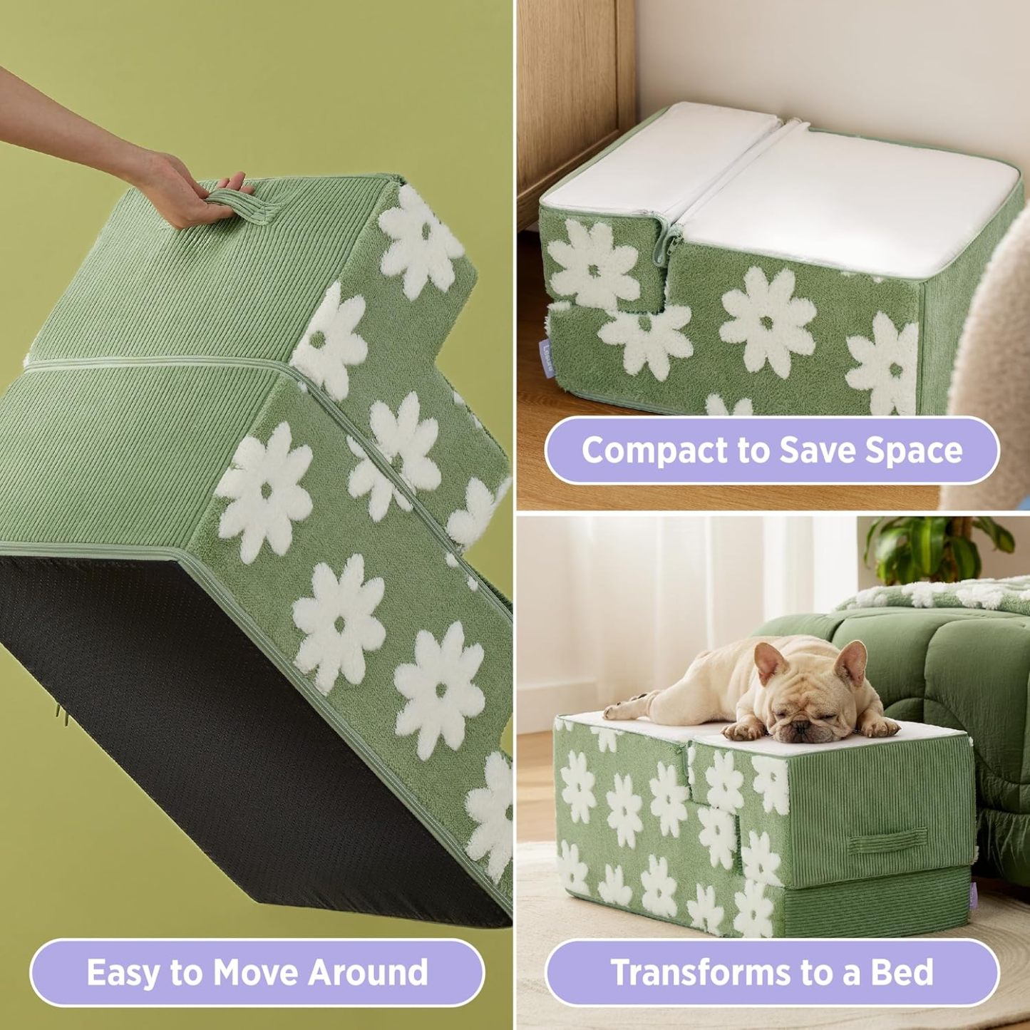 Dog Stairs for High Bed 22.5" H 5-Step Dog Steps for Couch Sofa and Chairs Foldable Foam Pet Stairs Jacquard Shaggy Plush for Small Dogs