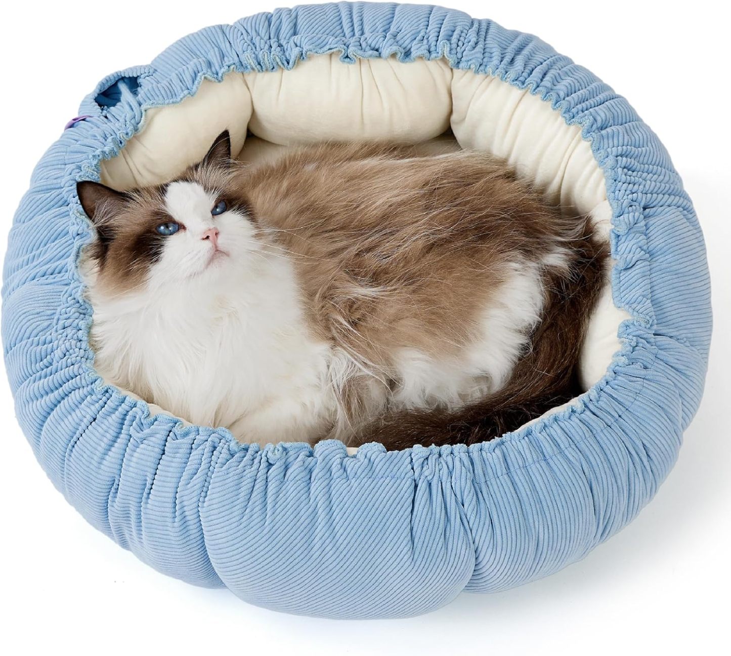 Cat Beds for Indoor Cats - Washable Cute Cat Beds with Versatile Dual-Use Design, Reversible Donut Pet Bed for Puppy and Kitten, 21x21x7 Inches