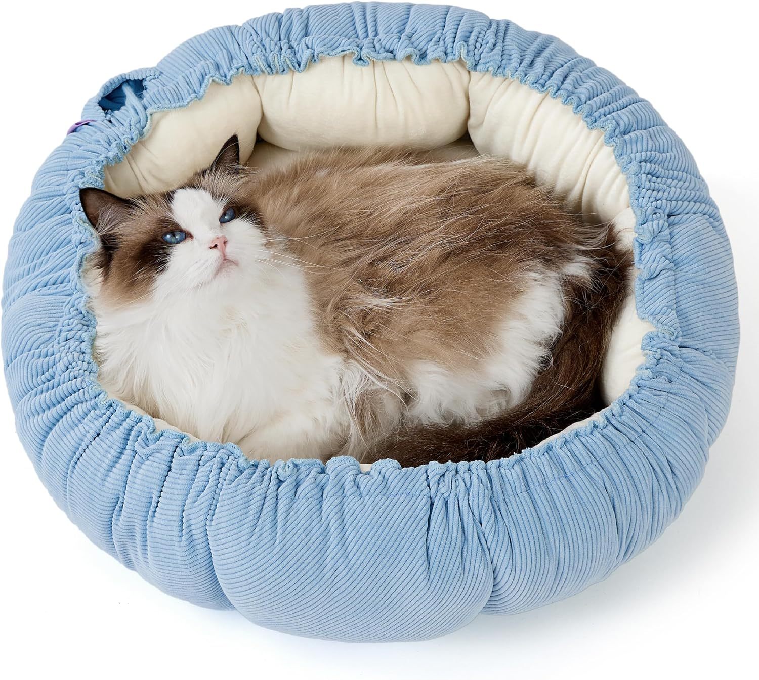 Cat Beds for Indoor Cats - Washable Cute Cat Beds with Versatile Dual-Use Design, Reversible Donut Pet Bed for Puppy and Kitten, 21x21x7 Inches