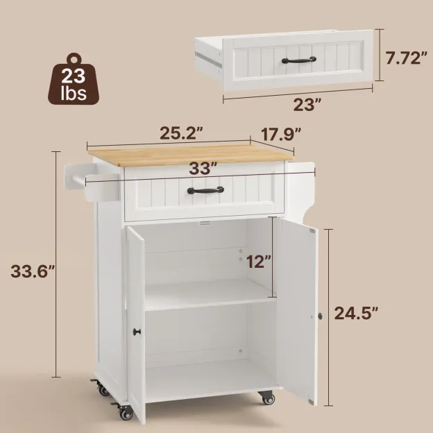 Lofka Kitchen Island Cart with Storage, Microwave Stand with Spice Rack, Towel Rack, Adjustable Shelf, 1 Drawer, White