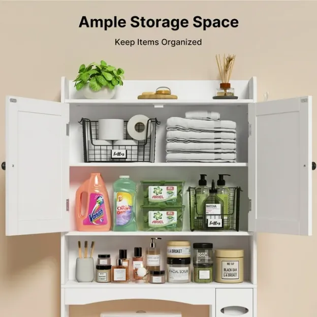 Lofka Over The Toilet Storage Cabinet, 32.3" Free Standing Storage Cabinet Over Toilet with Doors