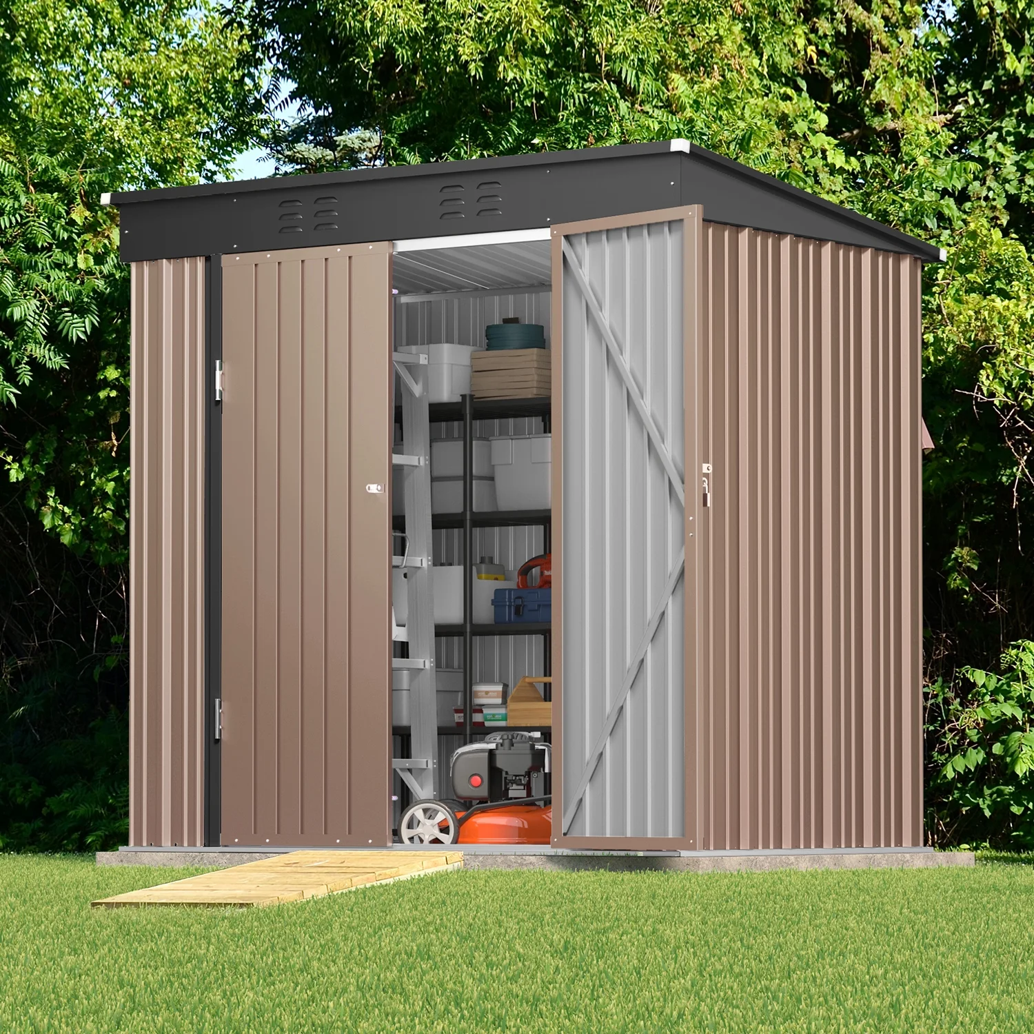 Lofka 6 x 4ft Metal Storage Shed, Garden Shed with Double Lockable Doors, Waterproof Shed & Outdoor Storage