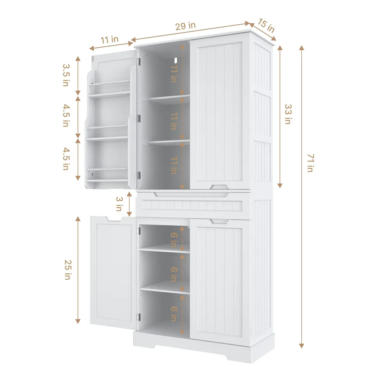 Lofka 71" Kitchen Storage Cabinet with Adjustable Shelves & Anti-Tip Design, 4 Doors, 12 Shelves, 1 Drawer