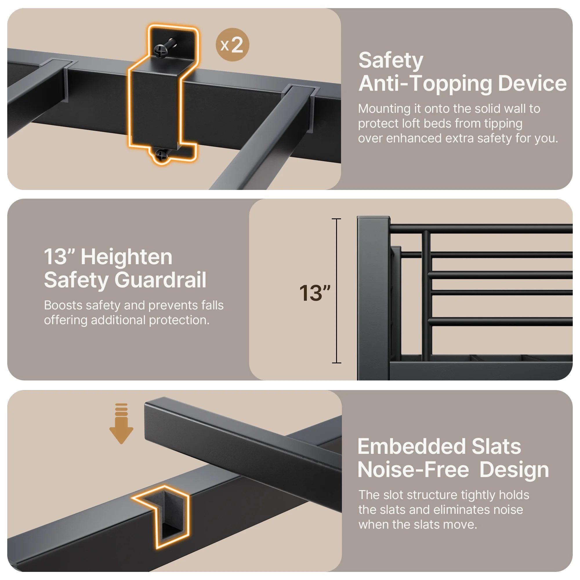 Lofka Loft Bed Twin Size, Heavy Duty Metal Bed Frames with Desk, Charging Sation, LED Lights, Storage ShelvesSafety Guard and Ladder