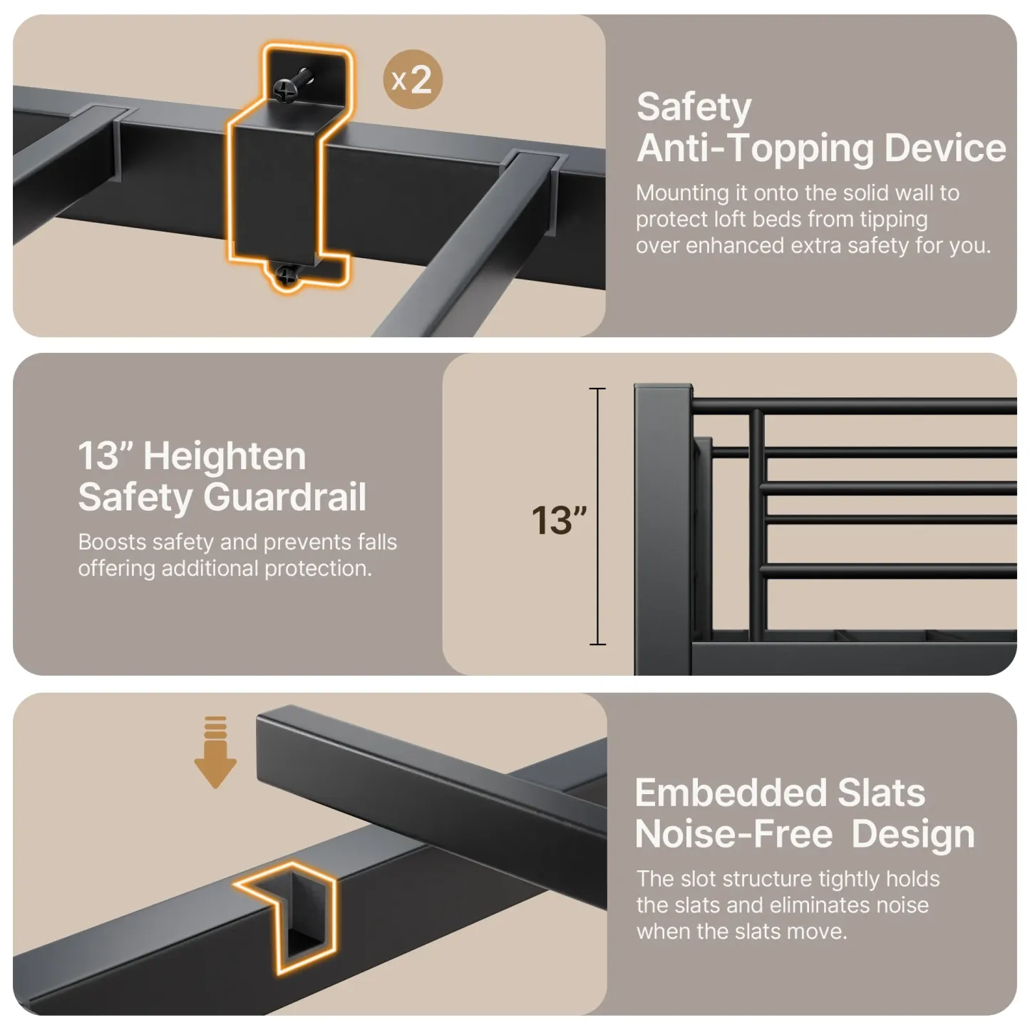 Lofka Loft Bed Twin Size, Heavy Duty Metal Bed Frames with Desk, Charging Sation, LED Lights, Storage ShelvesSafety Guard and Ladder