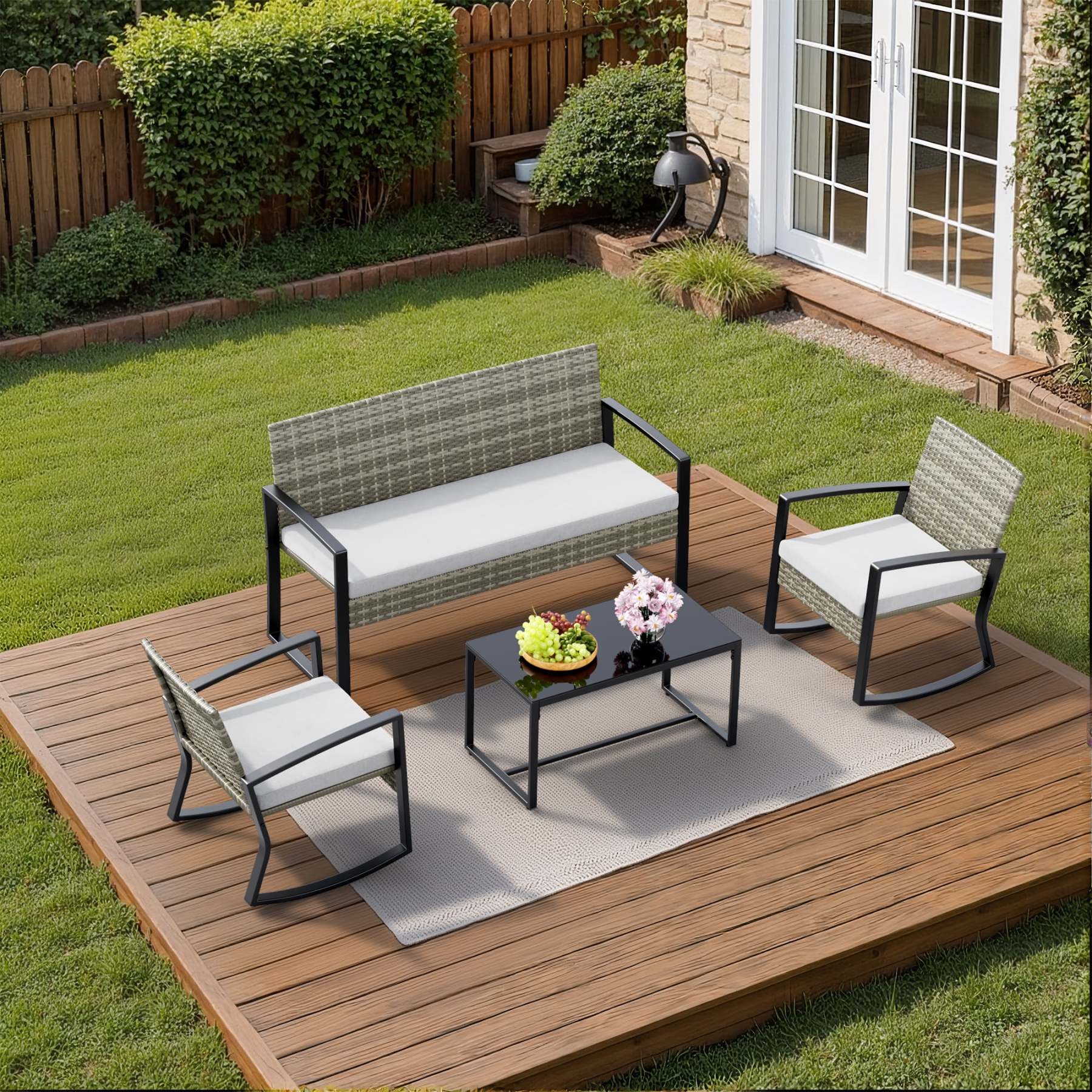 Lofka Patio Furniture Set, 4-Piece Outdoor Sectional Furniture Set with Coffee Table for Conversation & Dining