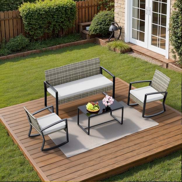 Lofka Patio Furniture Set, 4-Piece Outdoor Sectional Furniture Set with Coffee Table for Conversation & Dining