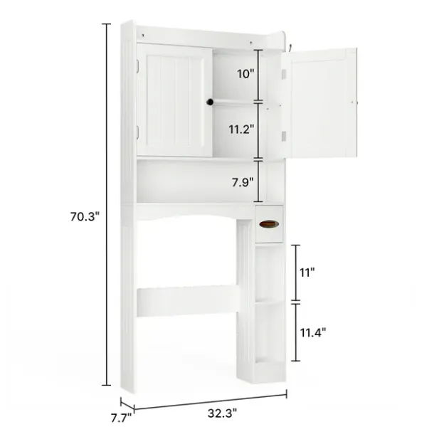 Lofka Over The Toilet Storage Cabinet, 32.3" Free Standing Storage Cabinet Over Toilet with Doors