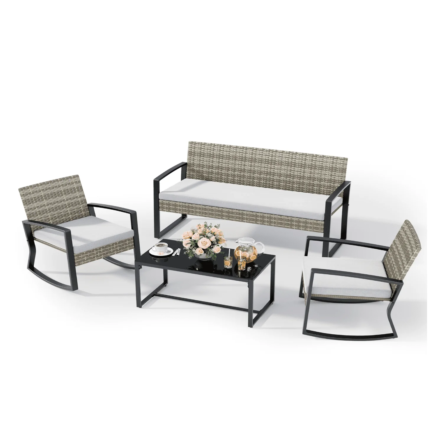 Lofka Patio Furniture Set, 4-Piece Outdoor Sectional Furniture Set with Coffee Table for Conversation & Dining