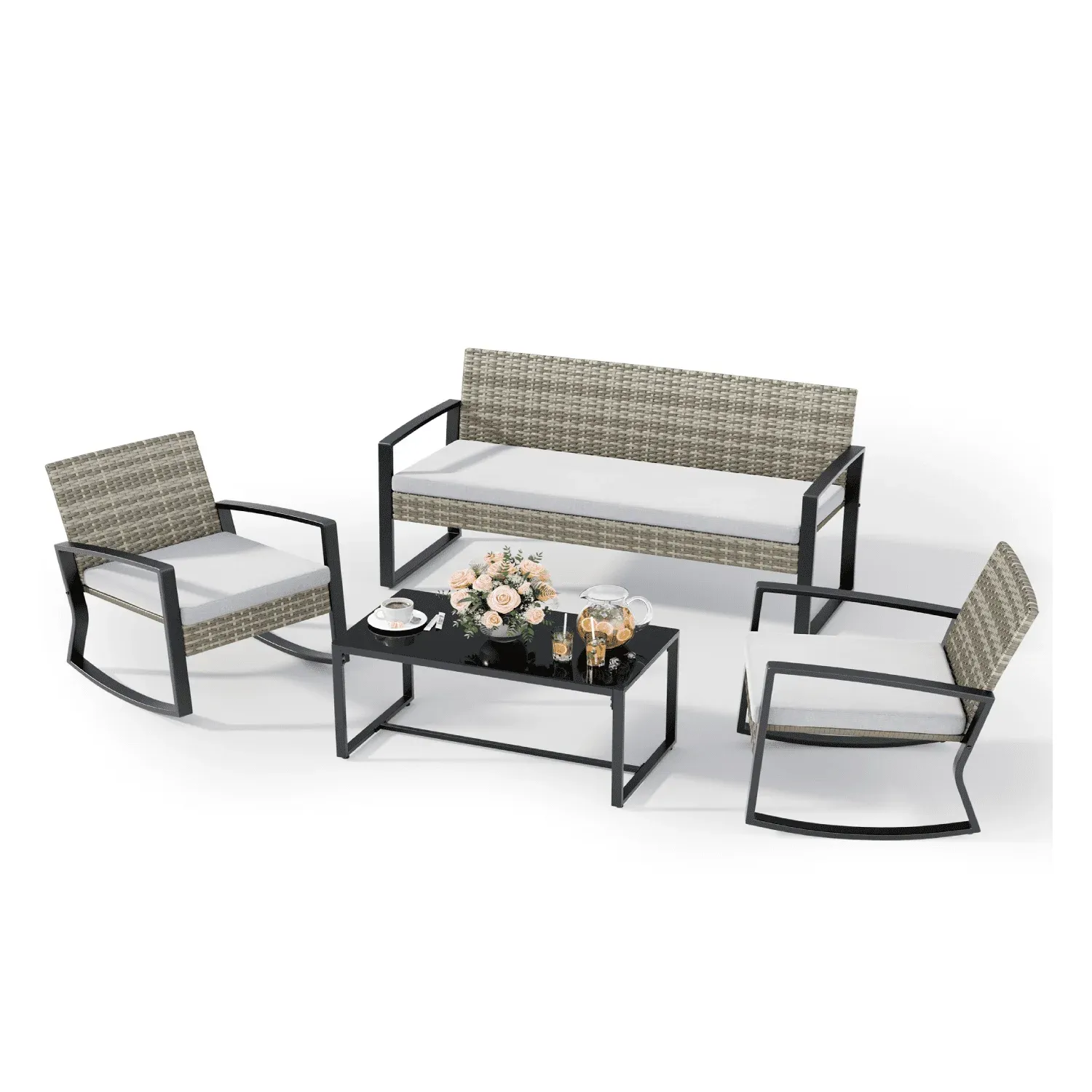 Lofka Patio Furniture Set, 4-Piece Outdoor Sectional Furniture Set with Coffee Table for Conversation & Dining
