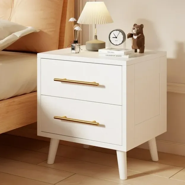 Lofka Night Stand 2 Drawer for Bedroom, Nightstand Bedside Table with Gold Handle