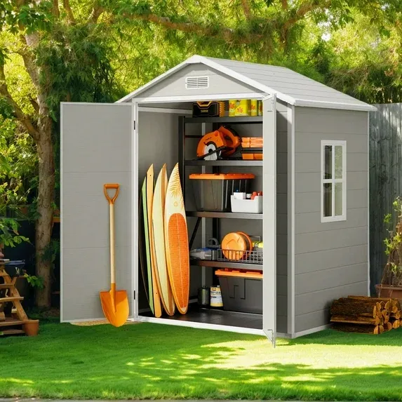 Lofka 6' x 4' Resin Outdoor Shed with Side Windows for Garden