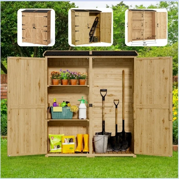 Lofka Wooden Outdoor Storage Cabinet, with 2 Lockable Doors and Handles