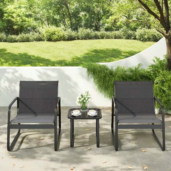 Lofka Outdoor Furniture Bistro Table & Steel Chairs,Rust-Proof,Glass-Top Coffee Table