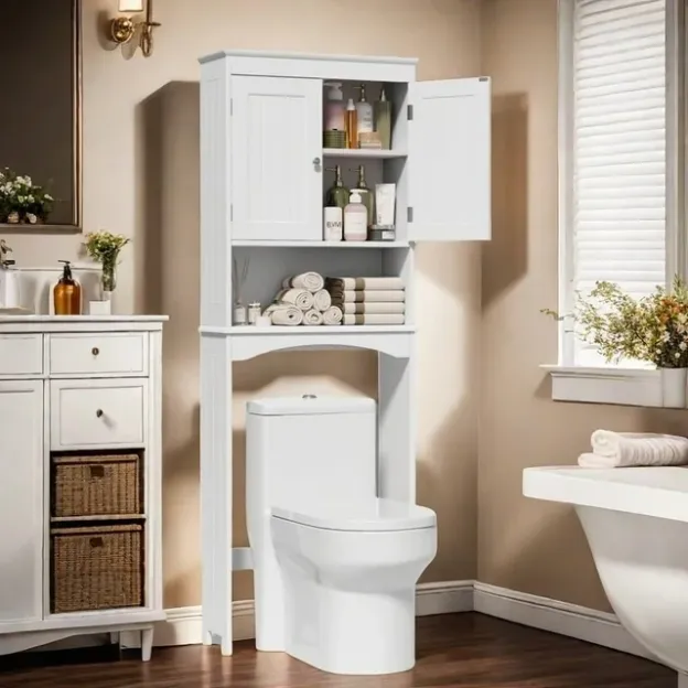 Over the Toilet Storage Cabinet, Lofka Bathroom Cabinet with Open Shlef &Doors