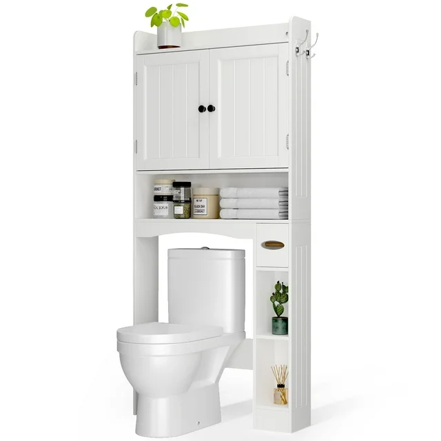 Lofka Over The Toilet Storage Cabinet, 32.3" Free Standing Storage Cabinet Over Toilet with Doors