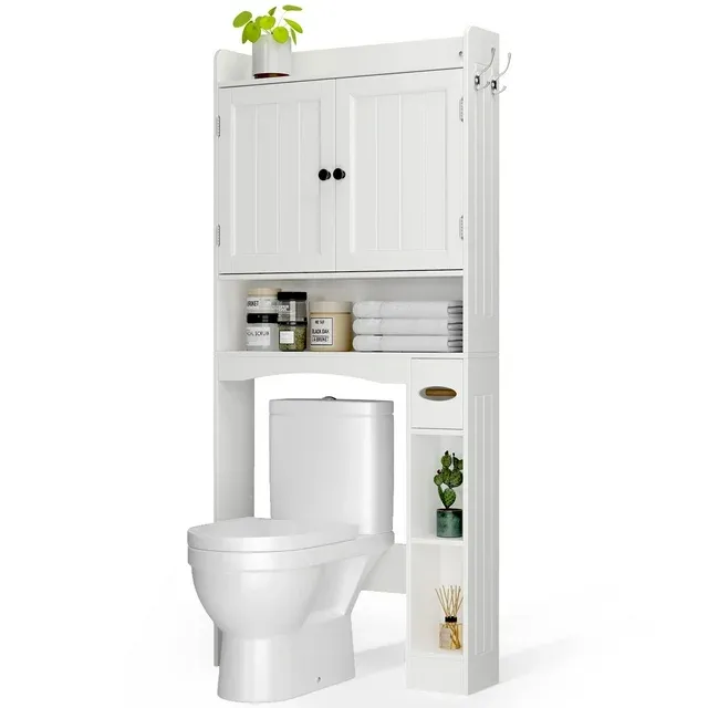 Lofka Over The Toilet Storage Cabinet, 32.3" Free Standing Storage Cabinet Over Toilet with Doors
