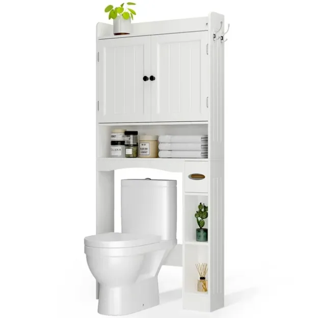 Lofka Over The Toilet Storage Cabinet, 32.3" Free Standing Storage Cabinet Over Toilet with Doors