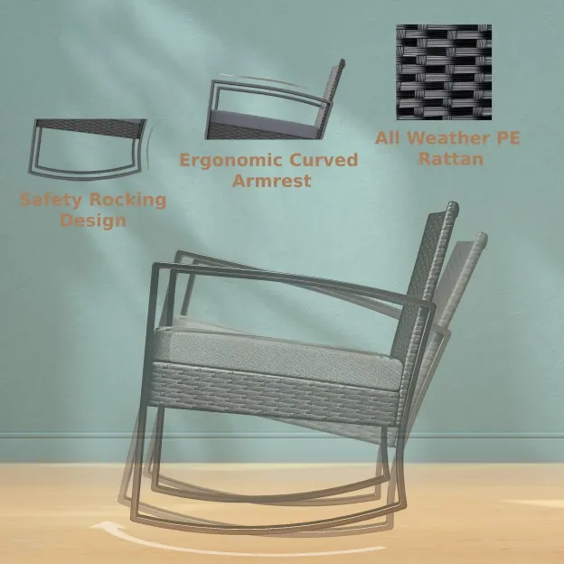 Lofka 3 Pieces Outdoor Rocking Chairs Set with Glass Coffee Table