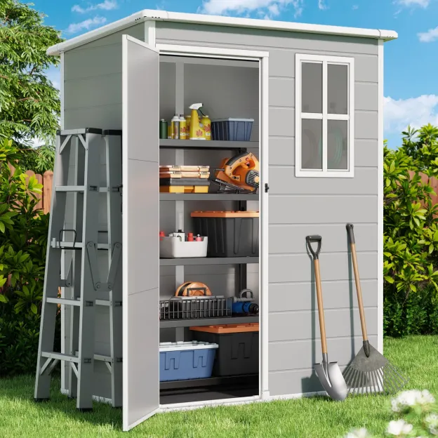 Lofka 5 x 3 FT Resin Outdoor Storage with Floor, Window, Lockable Door for Garden|Backyard|Lawn