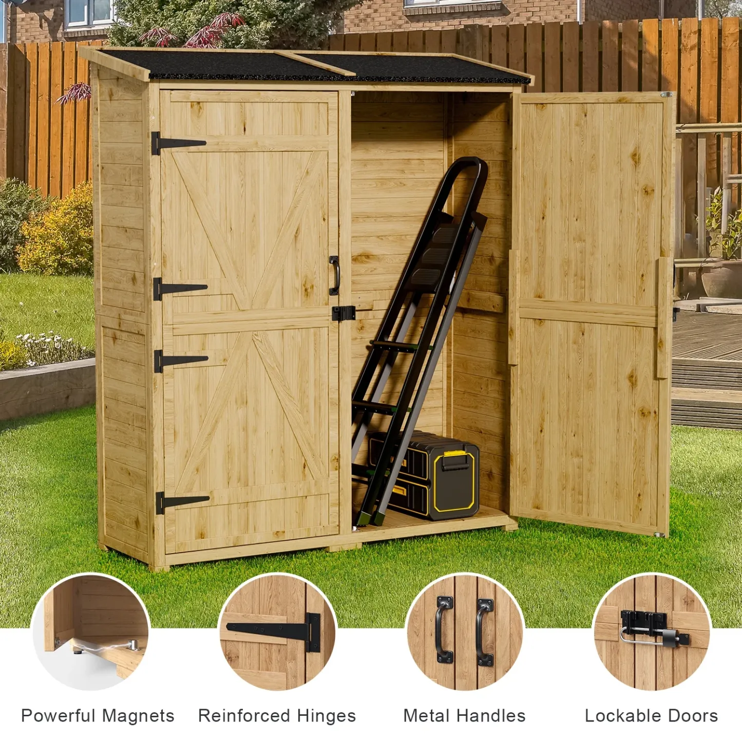 Lofka Wooden Outdoor Storage Cabinet, with 2 Lockable Doors and Handles