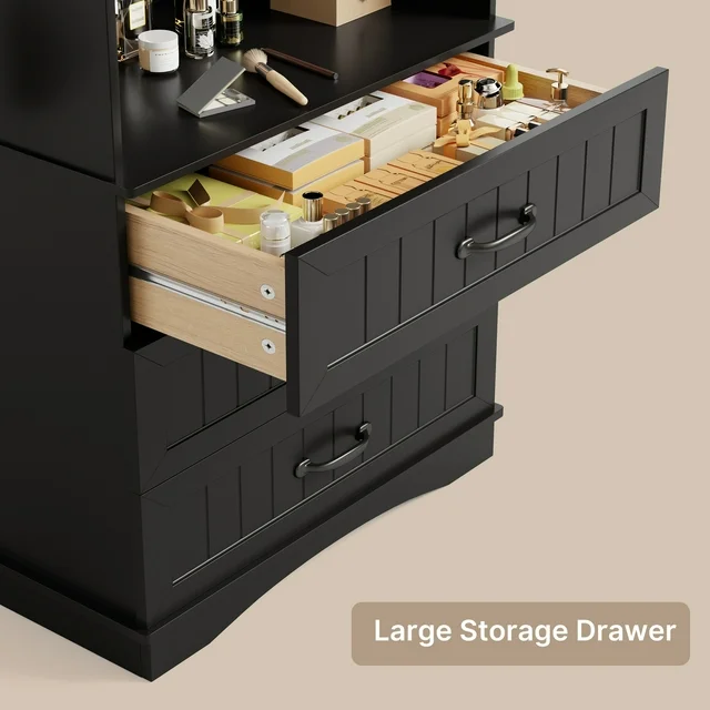 Lofka Bookcase with 3 Large Drawers, 3 Tier Storage bookshelf for Home Office, Living Room, Black