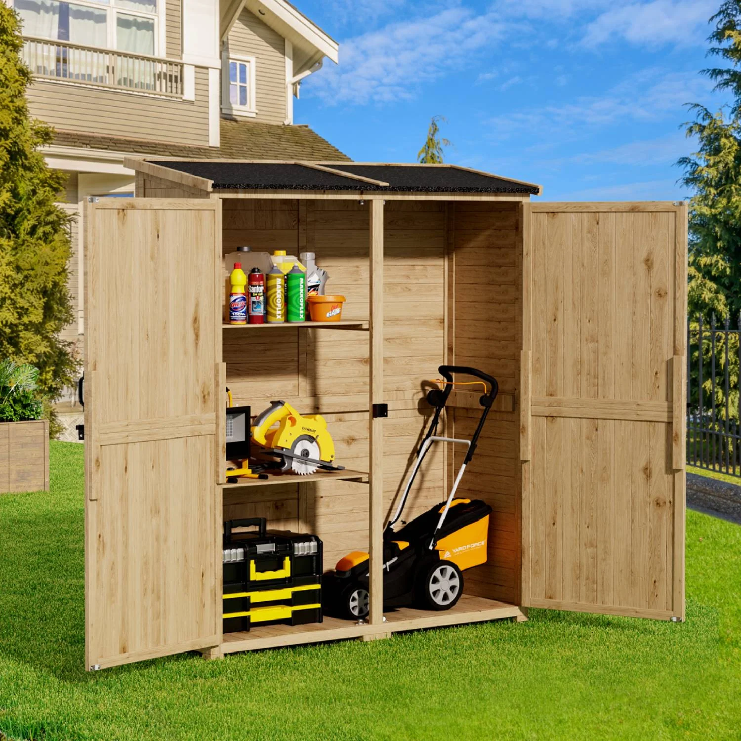 Lofka Wooden Outdoor Storage Cabinet, with 2 Lockable Doors and Handles