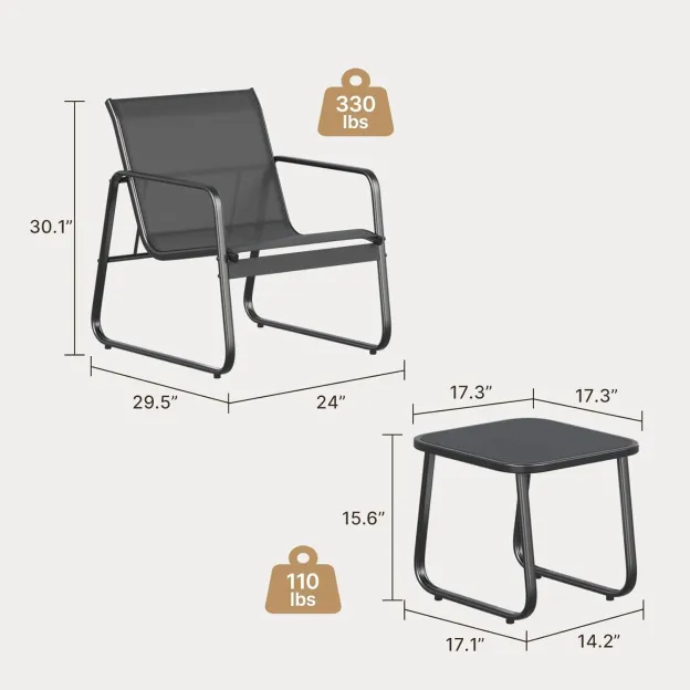 Lofka Outdoor Furniture Bistro Table & Steel Chairs,Rust-Proof,Glass-Top Coffee Table